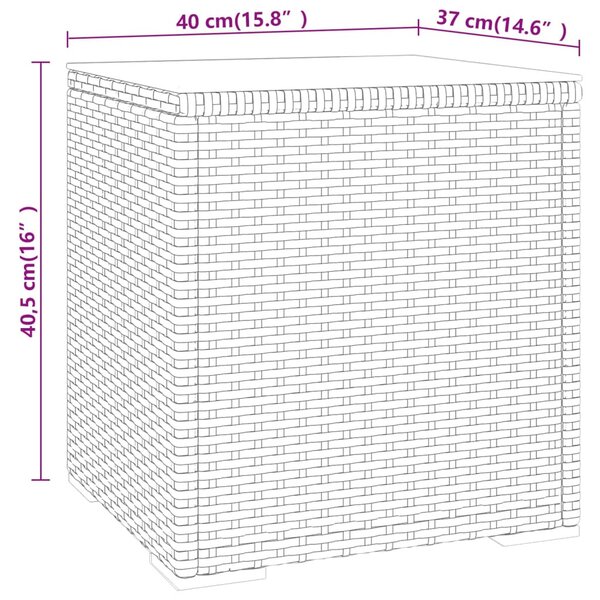 Szürke polyrattan és edzett üveg kisasztal 40 x 37 x 40,5 cm