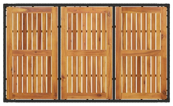 Fekete polyrattan kerti asztal akácfa lappal 150 x 90 x 75 cm