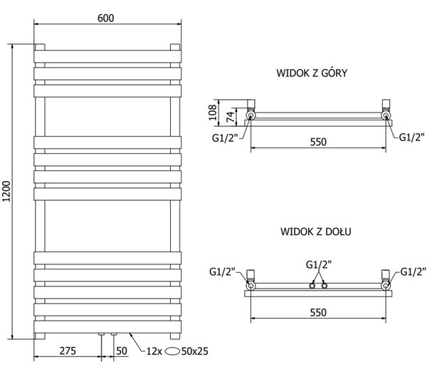 Mexen Jupiter fűtőelem 1200 x 600 mm, 594 W, fehér, W107-1200-600-00-20
