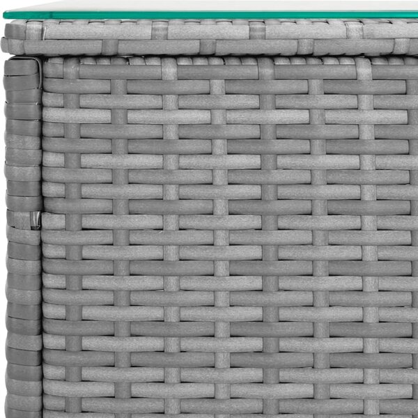 Szürke polyrattan és edzett üveg kisasztal 40 x 37 x 40,5 cm