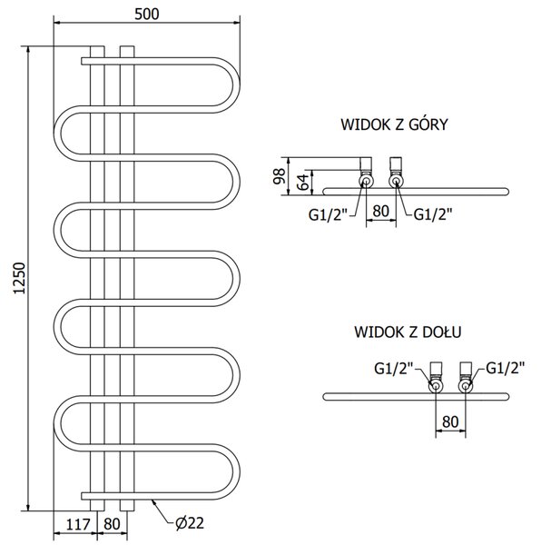 Mexen Kiso fűtőelem 1250 x 500 mm, 256 W, fehér, W114-1250-500-00-20