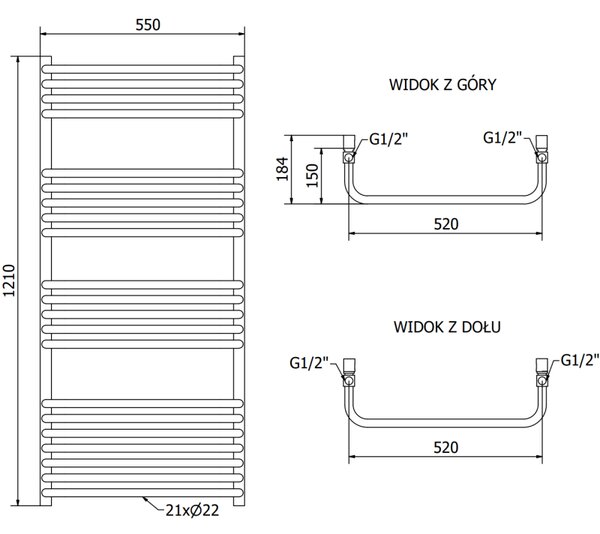 Mexen Apollo, futoelem 1210 x 550 mm, 638 W, fehér, W117-1210-550-00-20