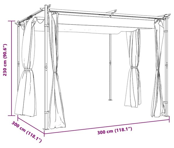 Krémszínű acél pavilon függönyökkel 3 x 3 m