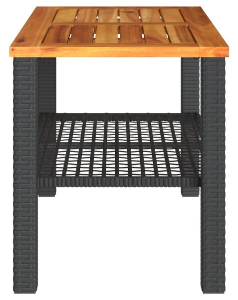 Fekete polyrattan és akácfa kerti asztal 70 x 38 x 42 cm