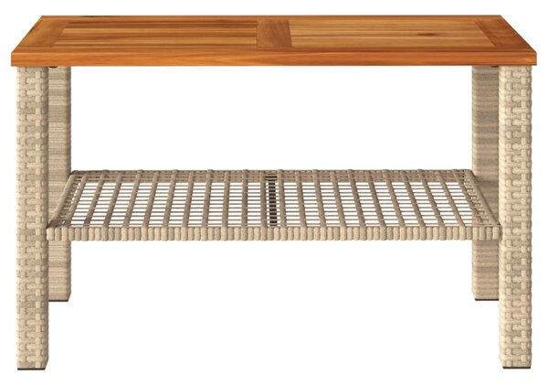 Bézs polyrattan és akácfa kerti asztal 70 x 38 x 42 cm