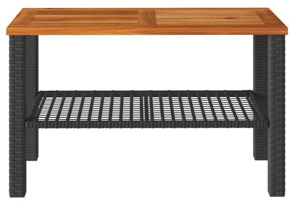 Fekete polyrattan és akácfa kerti asztal 70 x 38 x 42 cm