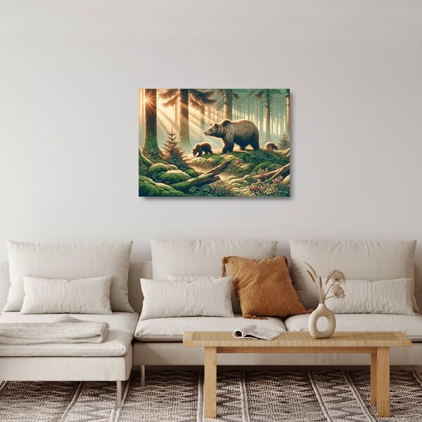 Üveg kép - Medvék az erdőben (70x50 cm)