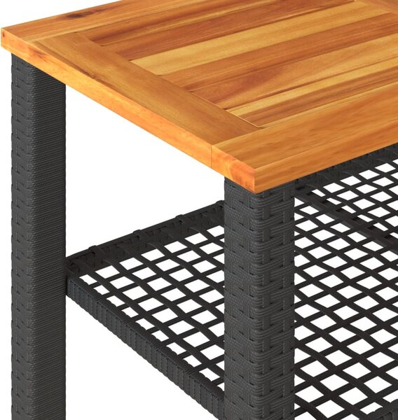 Fekete polyrattan és akácfa kerti asztal 70 x 38 x 42 cm