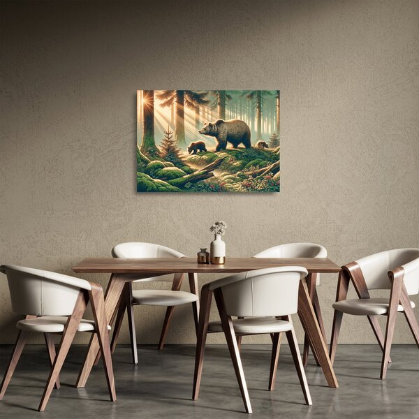 Üveg kép - Medvék az erdőben (70x50 cm)
