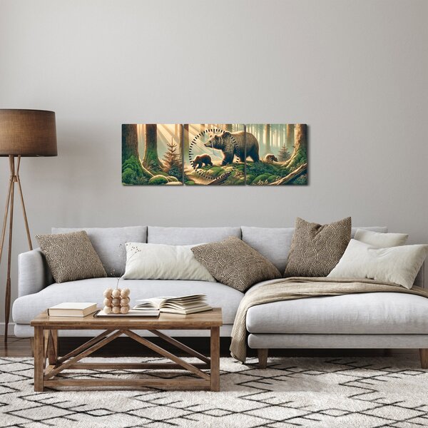 Kép - Medvék az erdőben (órával) (90x30 cm)