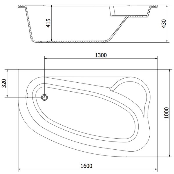 Mexen Westa sarokkád jobb 160 x 100 cm, fehér - 560116010002