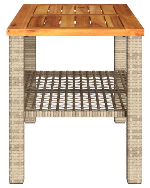 Bézs polyrattan és akácfa kerti asztal 70 x 38 x 42 cm