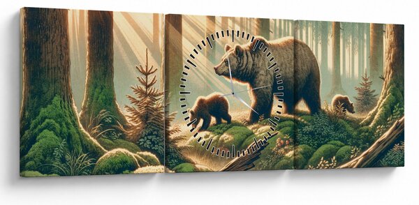 Kép - Medvék az erdőben (órával) (90x30 cm)
