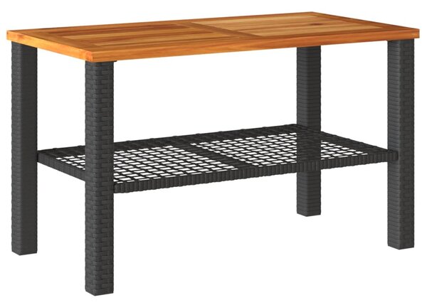 Fekete polyrattan és akácfa kerti asztal 70 x 38 x 42 cm