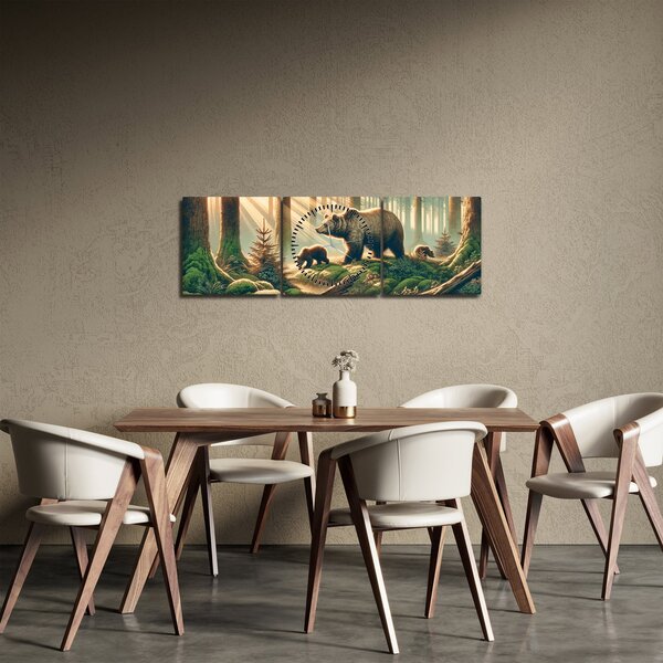 Kép - Medvék az erdőben (órával) (90x30 cm)