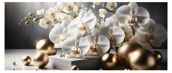 Kép - Orchidea és aranygolyók (120x50 cm)