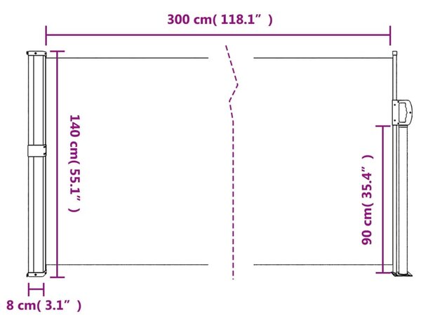 Kék kihúzható oldalsó napellenző 140 x 300 cm