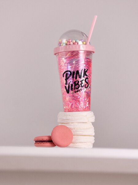 Sinsay - Pohár fedéllel és szívószállal - pasztellpink