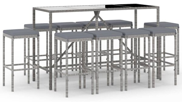 11 részes szürke polyrattan kerti bárszett párnákkal