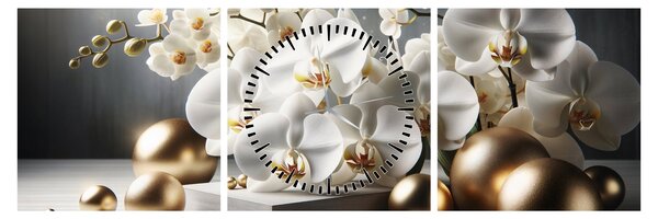 Kép - Orchidea és aranygolyók (órával) (90x30 cm)