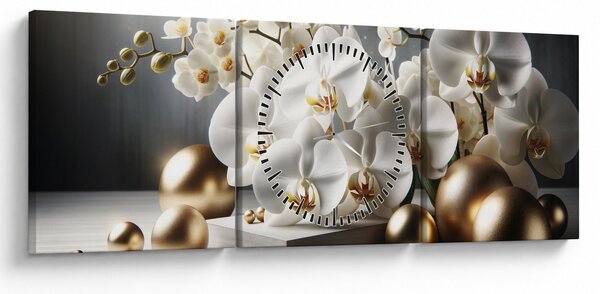 Kép - Orchidea és aranygolyók (órával) (90x30 cm)