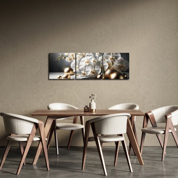 Kép - Orchidea és aranygolyók (órával) (90x30 cm)