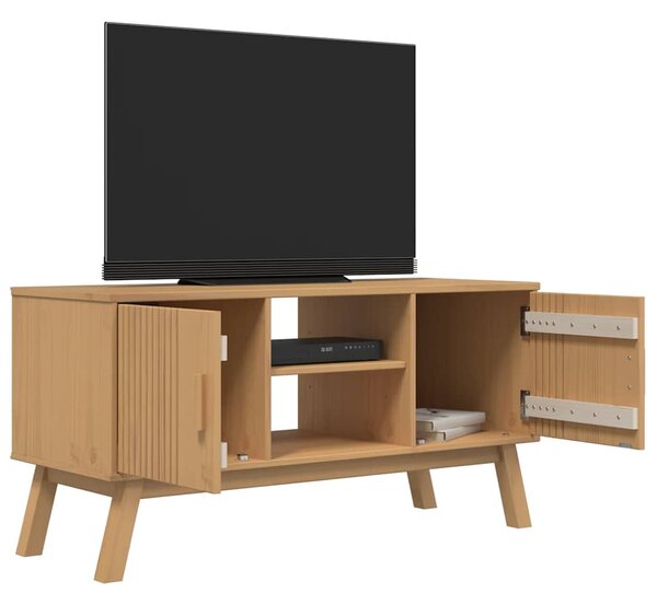 OLDEN barna tömör fenyőfa TV-szekrény 114 x 43 x 57 cm