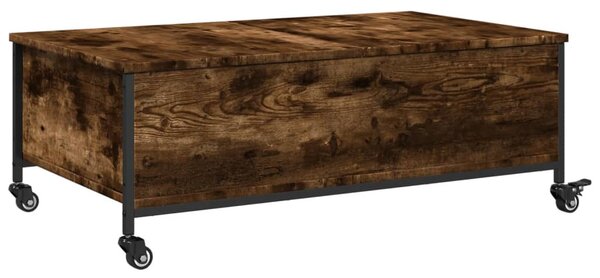 Füstös tölgy szerelt fa dohányzóasztal kerekekkel 91x55x34 cm
