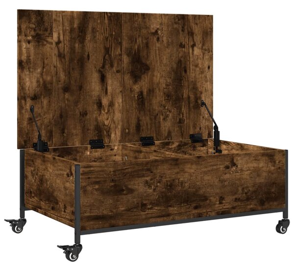 Füstös tölgy szerelt fa dohányzóasztal kerekekkel 91x55x34 cm