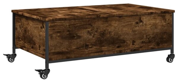 Füstös tölgy szerelt fa dohányzóasztal kerekekkel 91x55x34 cm