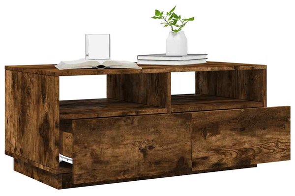 Füstös tölgy színű dohányzóasztal LED-lámpákkal 90x49x40 cm