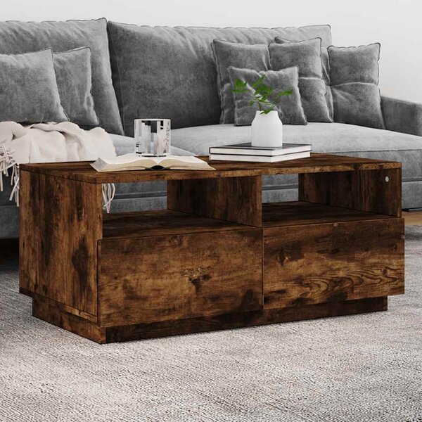 Füstös tölgy színű dohányzóasztal LED-lámpákkal 90x49x40 cm