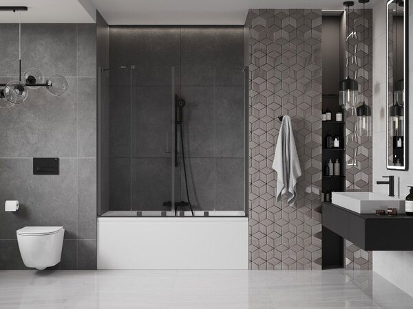 Mexen Velar Duo 2-szárnyas toló fürdőkádparaván 140 x 150 cm, átlátszó, fekete - 896-140-000-02-70