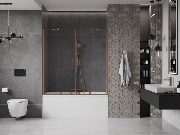 Mexen Velar Duo kétszárnyú toló kádparaván 160 x 150 cm, átlátszó, kefélt réz - 896-160-000-02-65
