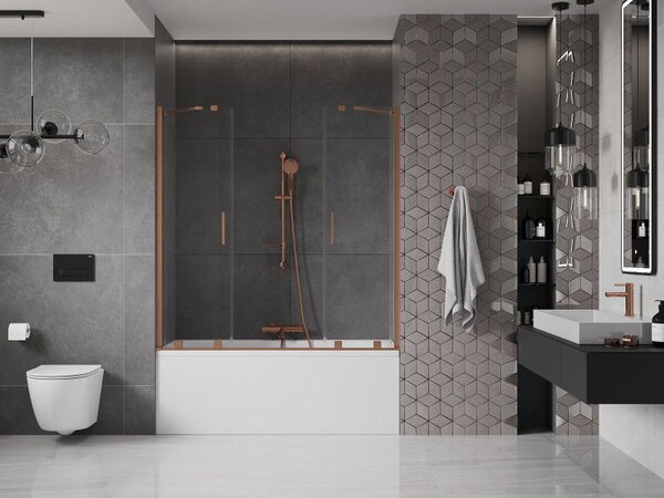 Mexen Velar Duo kétszárnyú toló kádparaván 160 x 150 cm, átlátszó, kefélt réz - 896-160-000-02-65