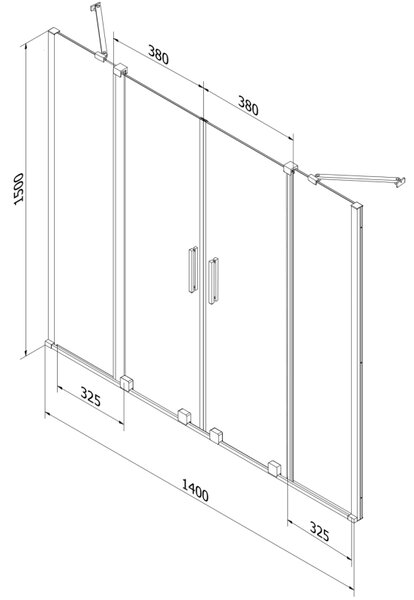 Mexen Velar Duo 2-szárnyas toló fürdőkádparaván 140 x 150 cm, átlátszó, fekete - 896-140-000-02-70