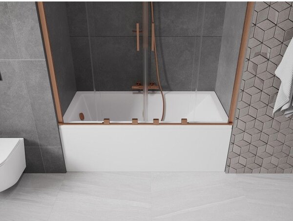 Mexen Velar Duo kétszárnyú toló kádparaván 160 x 150 cm, átlátszó, kefélt réz - 896-160-000-02-65