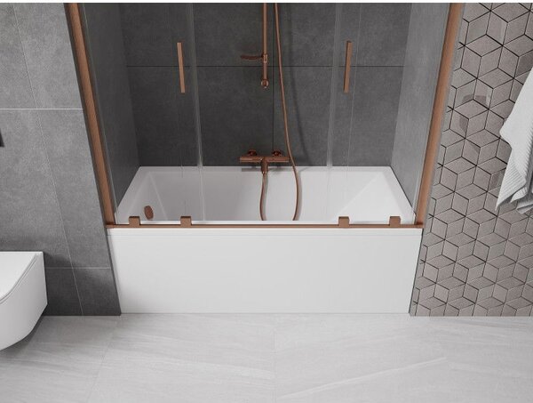 Mexen Velar Duo kétszárnyú toló kádparaván 160 x 150 cm, átlátszó, kefélt réz - 896-160-000-02-65