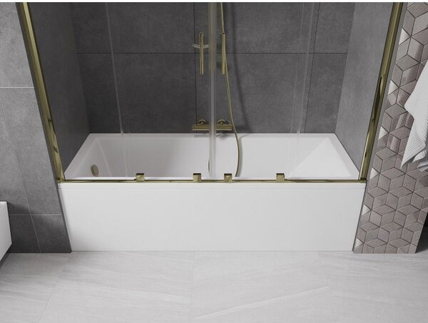 Mexen Velar Duo kétszárnyú, toló fürdőszobai paraván 180 x 150 cm, átlátszó, arany - 896-180-000-02-50