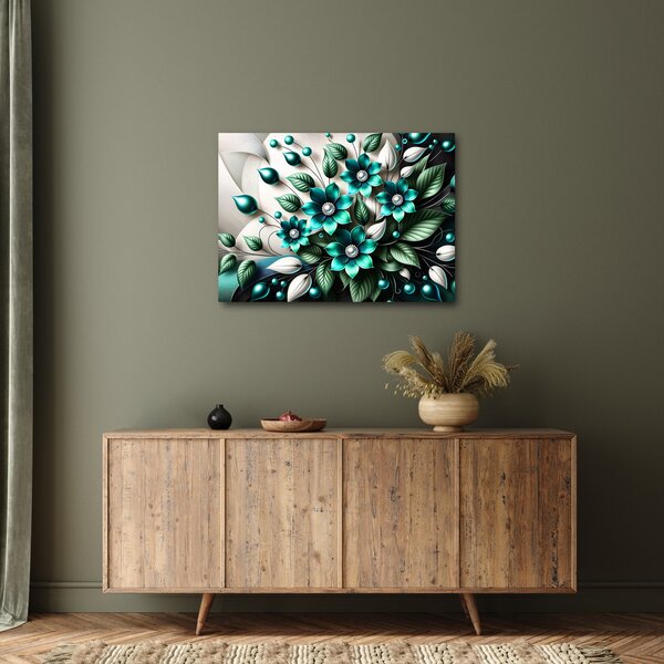 Kép - 3D türkiz virágok (70x50 cm)