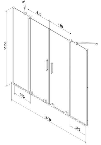 Mexen Velar Duo kétszárnyú toló kádparaván 160 x 150 cm, átlátszó, kefélt réz - 896-160-000-02-65