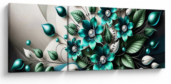 Kép - 3D türkiz virágok (órával) (90x30 cm)