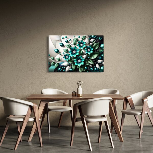 Kép - 3D türkiz virágok (90x60 cm)