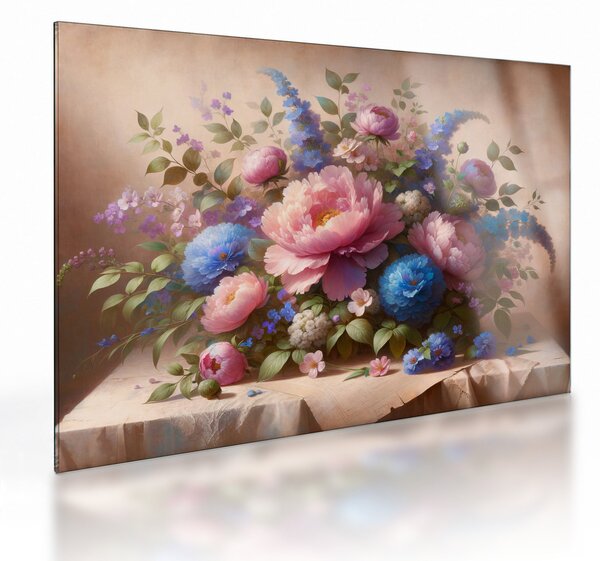 Üveg kép - Asztal tele virágokkal (70x50 cm)