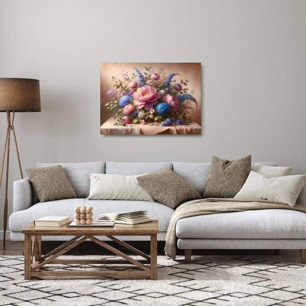 Üveg kép - Asztal tele virágokkal (70x50 cm)
