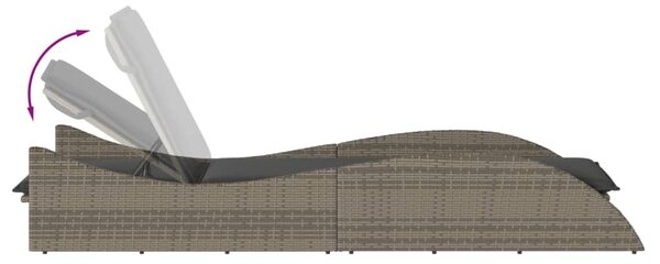 Szürke polyrattan napozóágy párnával 60x205x73 cm