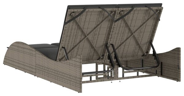Szürke polyrattan napozóágy párnákkal 114x205x73 cm