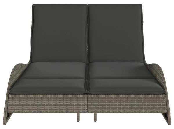 Szürke polyrattan napozóágy párnákkal 114x205x73 cm