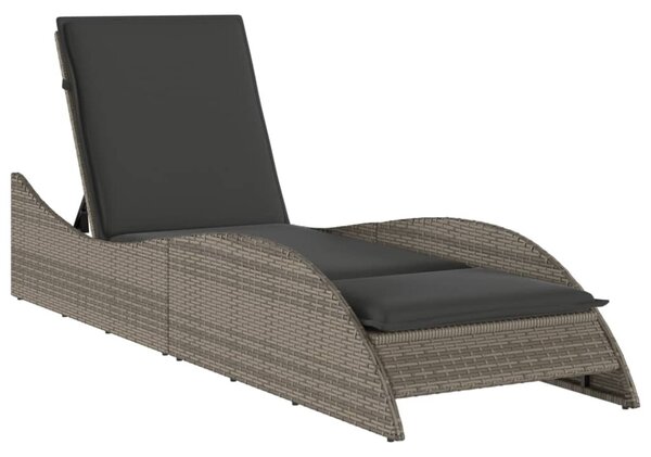 Szürke polyrattan napozóágy párnával 60x205x73 cm
