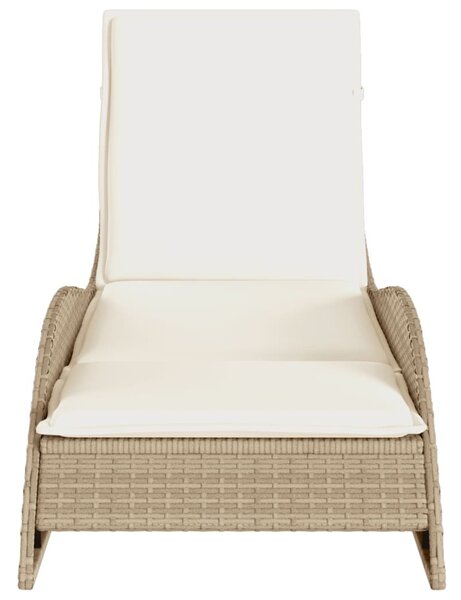 Bézs polyrattan napozóágy párnával 60x205x73 cm